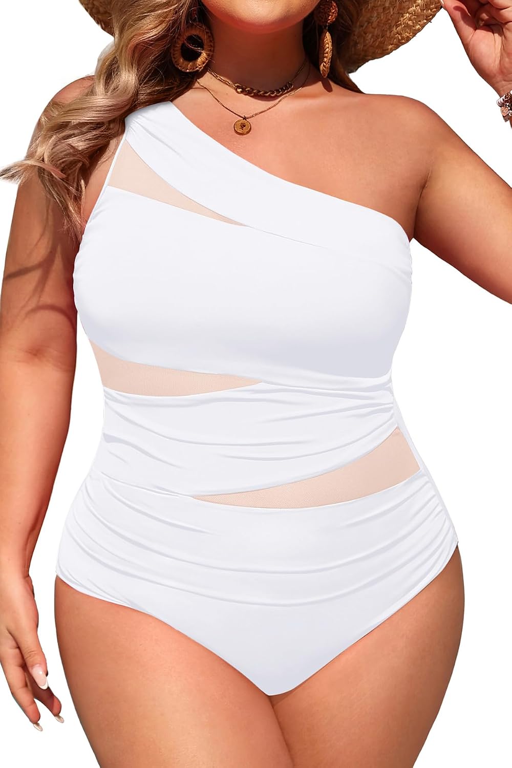 Aqua Eve Plus Size One Piece Swimsuit for Women Tummy Control Bathing Suits One Shoulder Swimwear