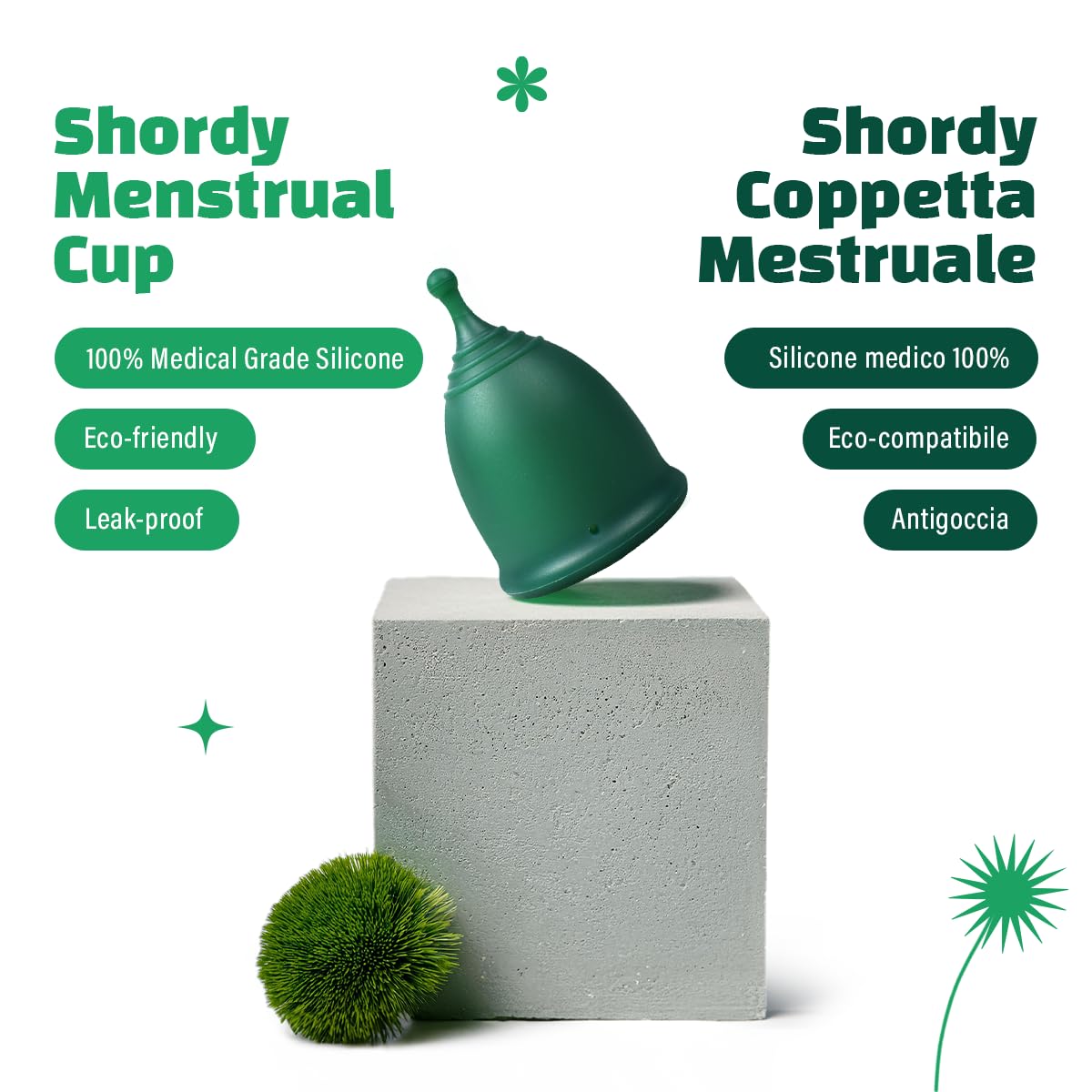 Shordy Coppa mestruale, set di 2 – Large with Mini Box, 100% Medical Grade tazza mestruale in silicone per l'igiene femminile, un'alternativa migliore e più sicura a bendaggi e tamponi
