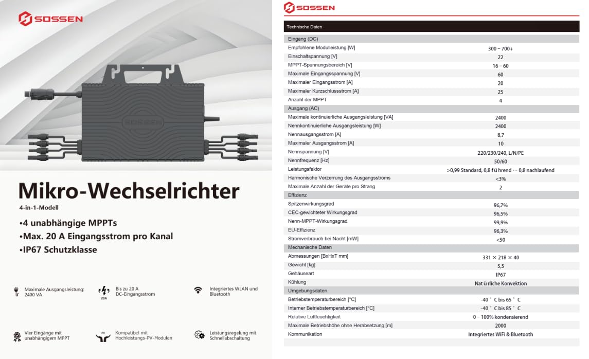Marstek B2500-D 2,24 kWh Balkonkraftwerk Speicher mit Sossen 2400W Wechselrichter, 4 MPPT, WiFi & App, 10 Jahre Herstellergarantie