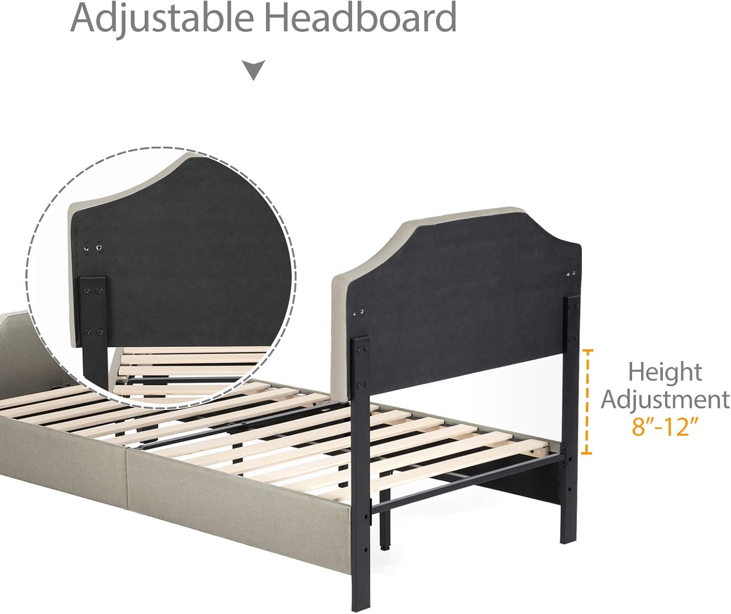 mecor Upholstered Linen Platform Bed, Nailhead Trim Full Size Bed Frame with Curved Headboard, Headboard Height Adjustable, Wood Slat Support - Stone Khaki / Full