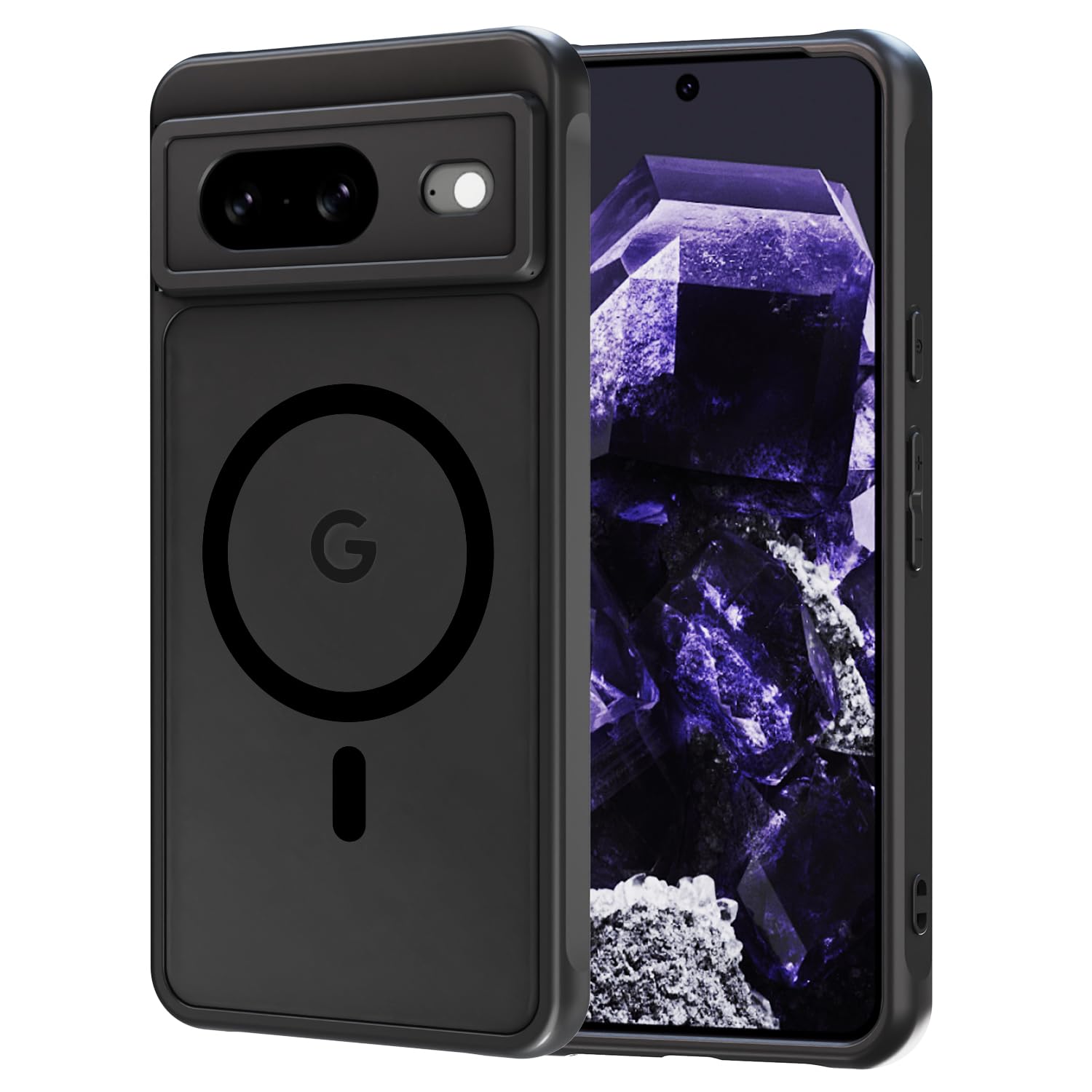 AOMYKE für Google Pixel Hülle Magnetisch, Handyhülle für Google Pixel [Kompatibel mit MagSafe] Transluzente Matte Anti-Fingerabdruck Kratzfeste PC Rückseite + TPU Bumper, Schwarz