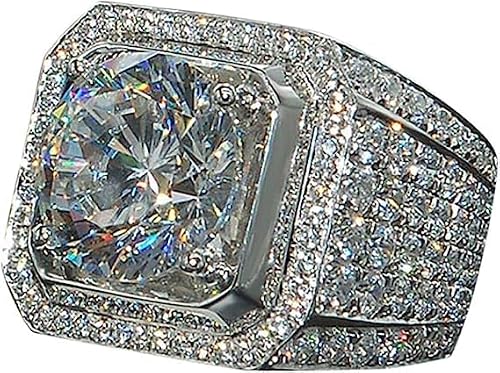 LRESJJIUJ Clearance! Luxury Sapphire Diamond Engagement Band Charming Crystal Rings for Womens & Mens (8, Silver)