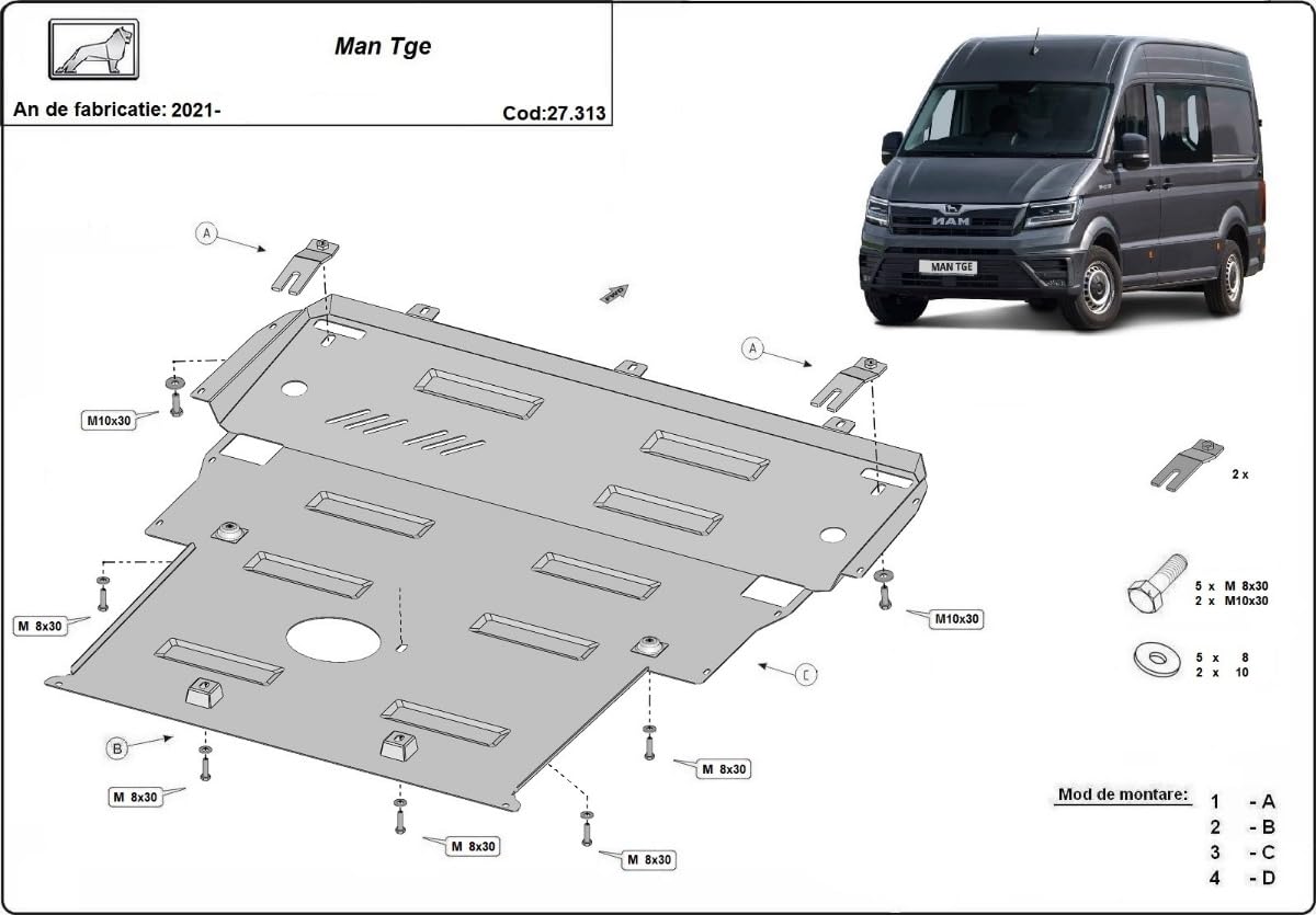 Protezione sottoscocca motore in acciaio compatibile con Man Tge - (2021 -)