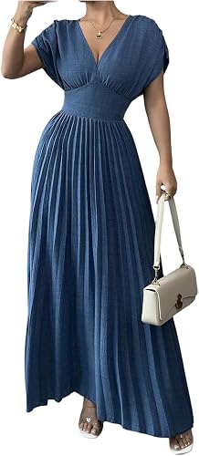MakeMeChic Women's Summer Maxi Dress Short Sleeve Wrap Cross Front V Neck High W
