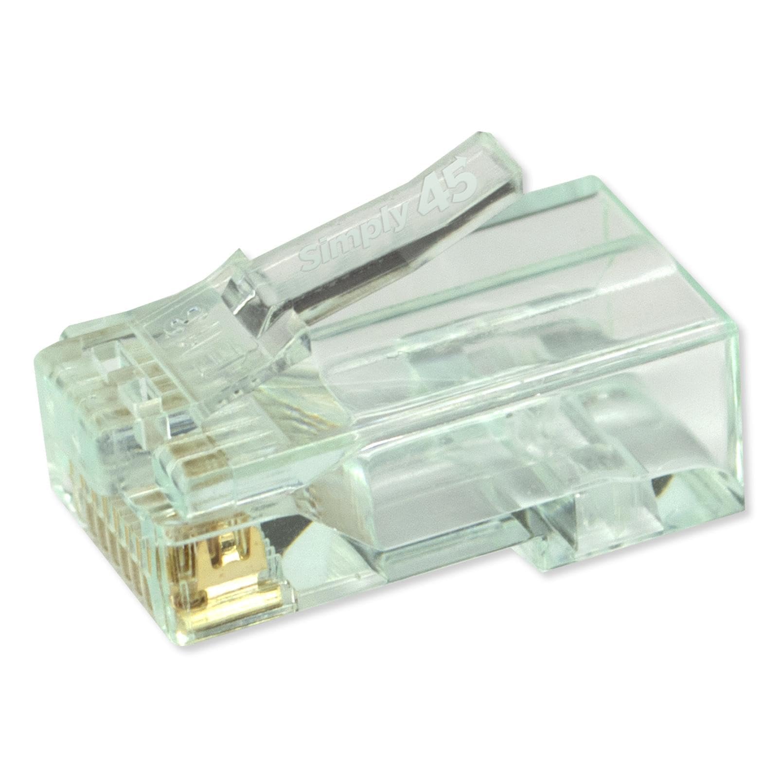 Simply45 Ungeschirmte RJ45-Modularstecker für 23 AWG Solid (Cat6 UTP), 26–24 AWG verseilt (Cat5e/6 UTP Litze), grüne Tönung, 100 Stück Glas – S45-1600