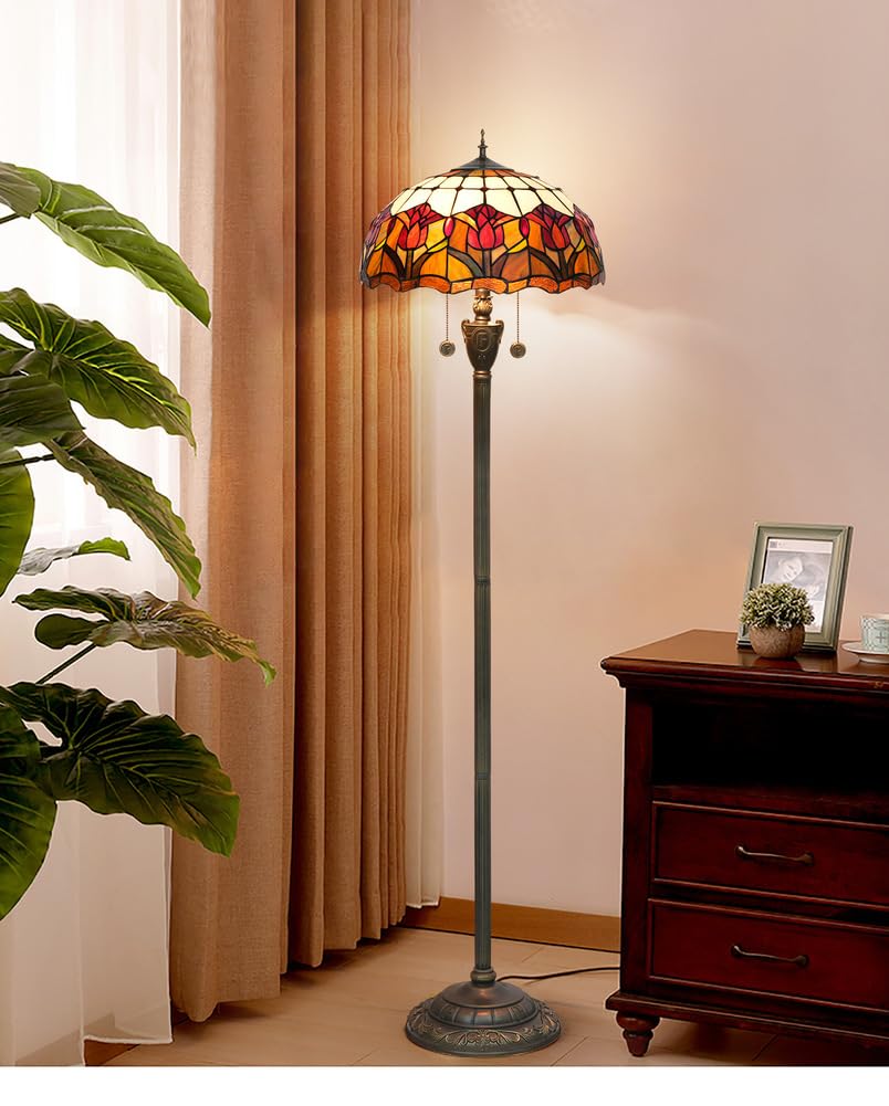 TTDGYYXW Lampada da con Foglia in Vetro colorato, Alta 63 Pollici per Soggiorno, Camera da Letto e Arredamento per Angolo Lettura