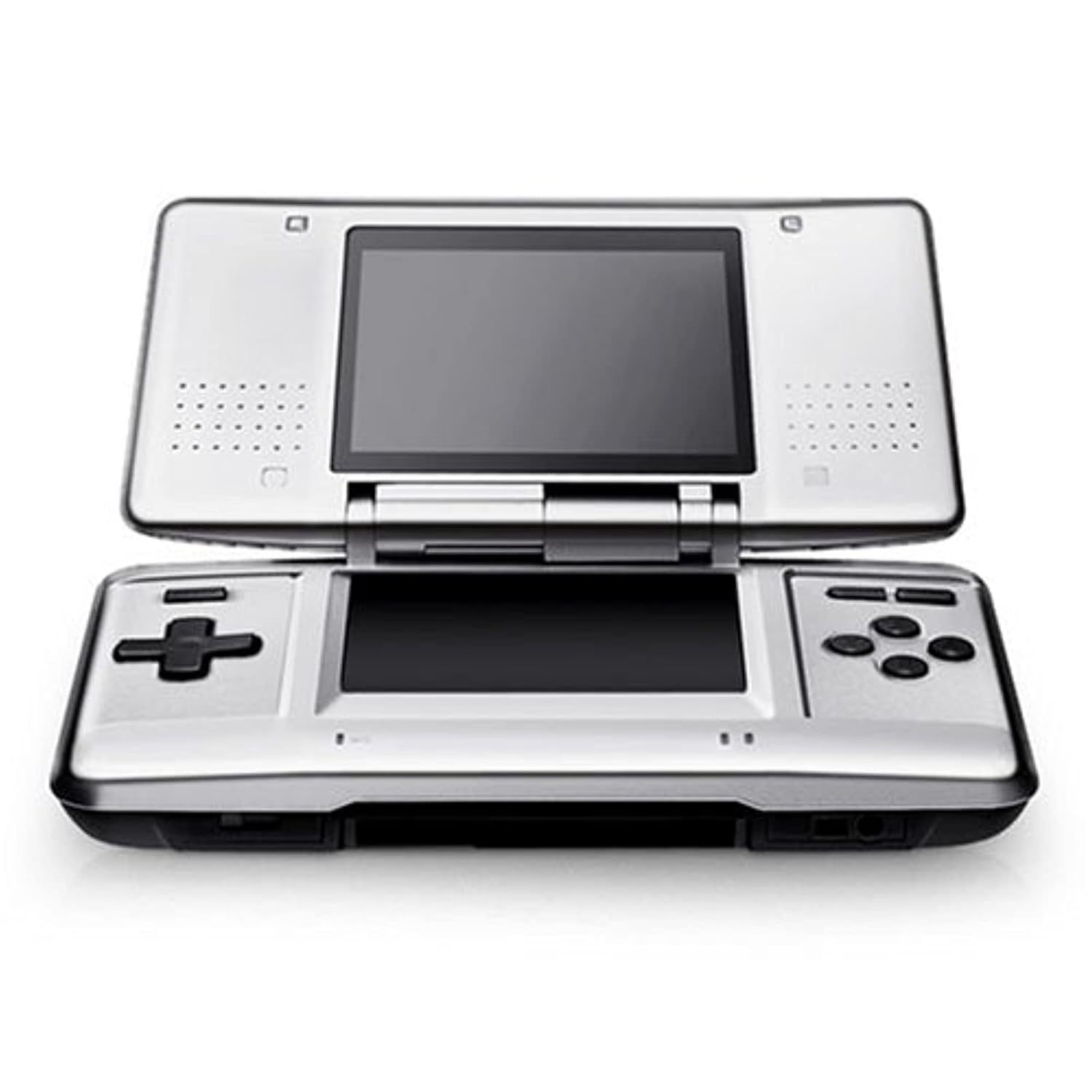 Nintendo DS Titanium Standard console, open and displaying dual screens, D-pad, and action buttons.