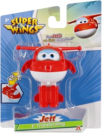 Super Wings - Transformation Plane Jett in White-Red, Approx 12 cm Toy Figure for Kids, Transformable Toy Plane and Robot Figure