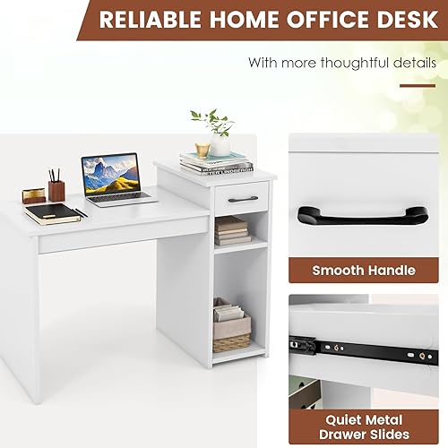 Miniatura 7 de Computer Desk with Drawers, 40’’ Writing Desk with Storage Shelves, Wood Vanity Makeup Table, Small Desk for Bedroom, Living Room, Study, Home