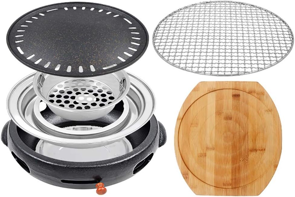 Portable BBQ Grill, Korean BBQ Grill Cast Iron 32cm x 10cm Multicolor Pack of 8 for 4-6 People(E)