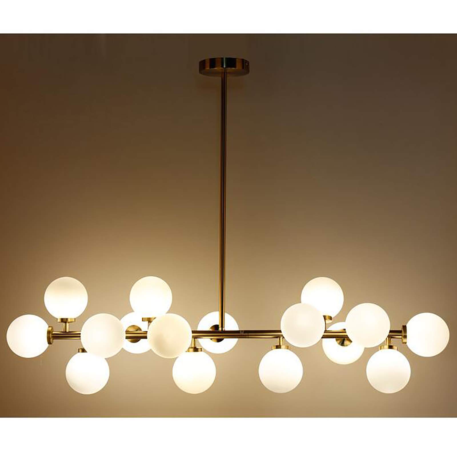 Mid Century Kronleuchter Mit Messing-Optik - Dimmbar, 9-flammig, Mit Glaskugeln