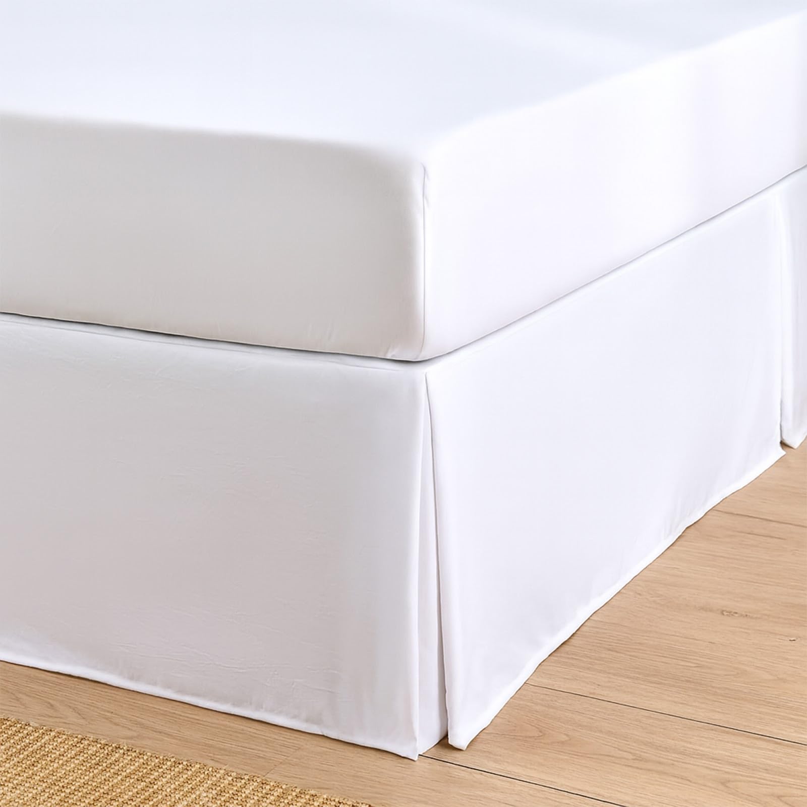 Cottington Lane Luxury Pleated Bed Skirt Queen Size 24 Inch Drop Split Corners, Hotel Luxury 1800 Ultra-Soft Tailored Drop Box Pleated Styling Dust Ruffle, Classic & Clean Look, White