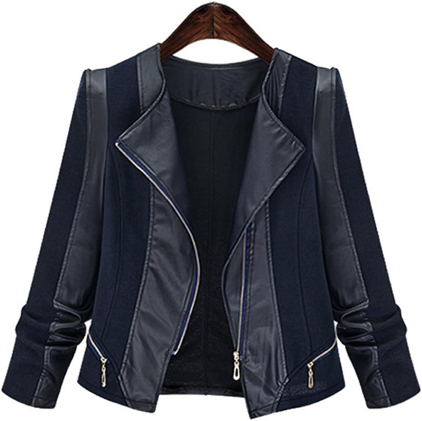 Fiona World Womens Plus Size Faux Leather Zip Up Moto Biker Jacket