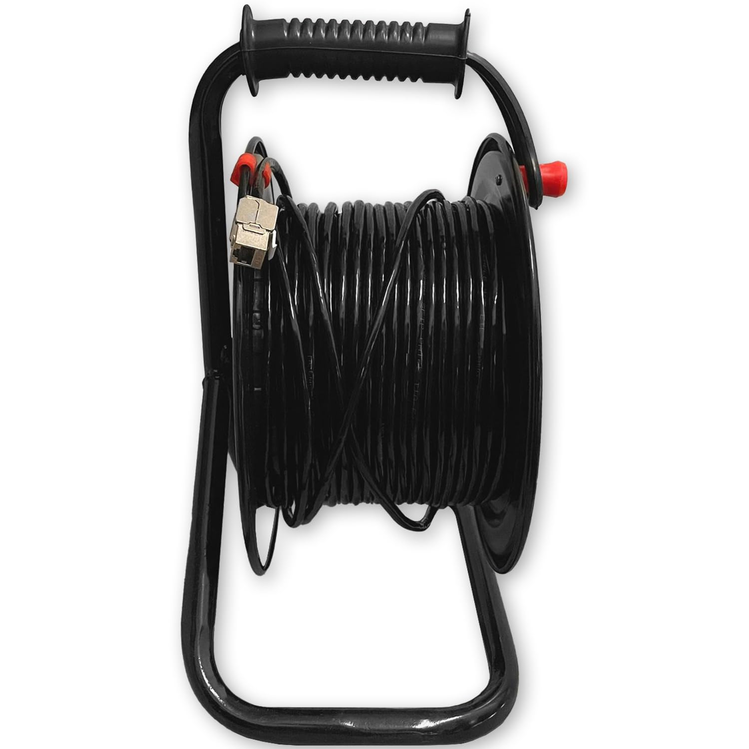 Netzwerk LAN Kabeltrommel CAT6 S/FTP RJ45 Keystone Buchsen Internetverlängerung erweitern Metall schwarz (25m)