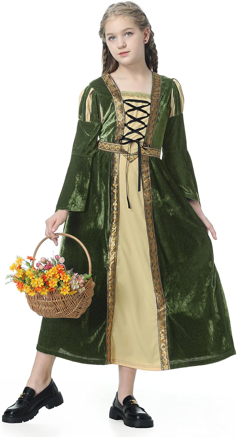 yolsun Renaissance Dress Girls Costume Medieval Princess for Kids Halloween Outfit Dress Up