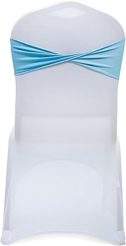 Vista 133 de MDS - Paquete de 25 bandas elásticas de elastano para silla sin hebilla, para decoración de bodas y eventos, color berenjena Berenjena,Azul