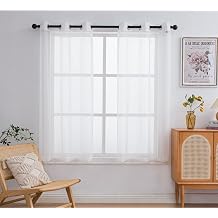 PI Sheer Curtains Panels Ring Top Airy Voile Window Draperies for Dining Room 2 Panel Beige, W52XL45