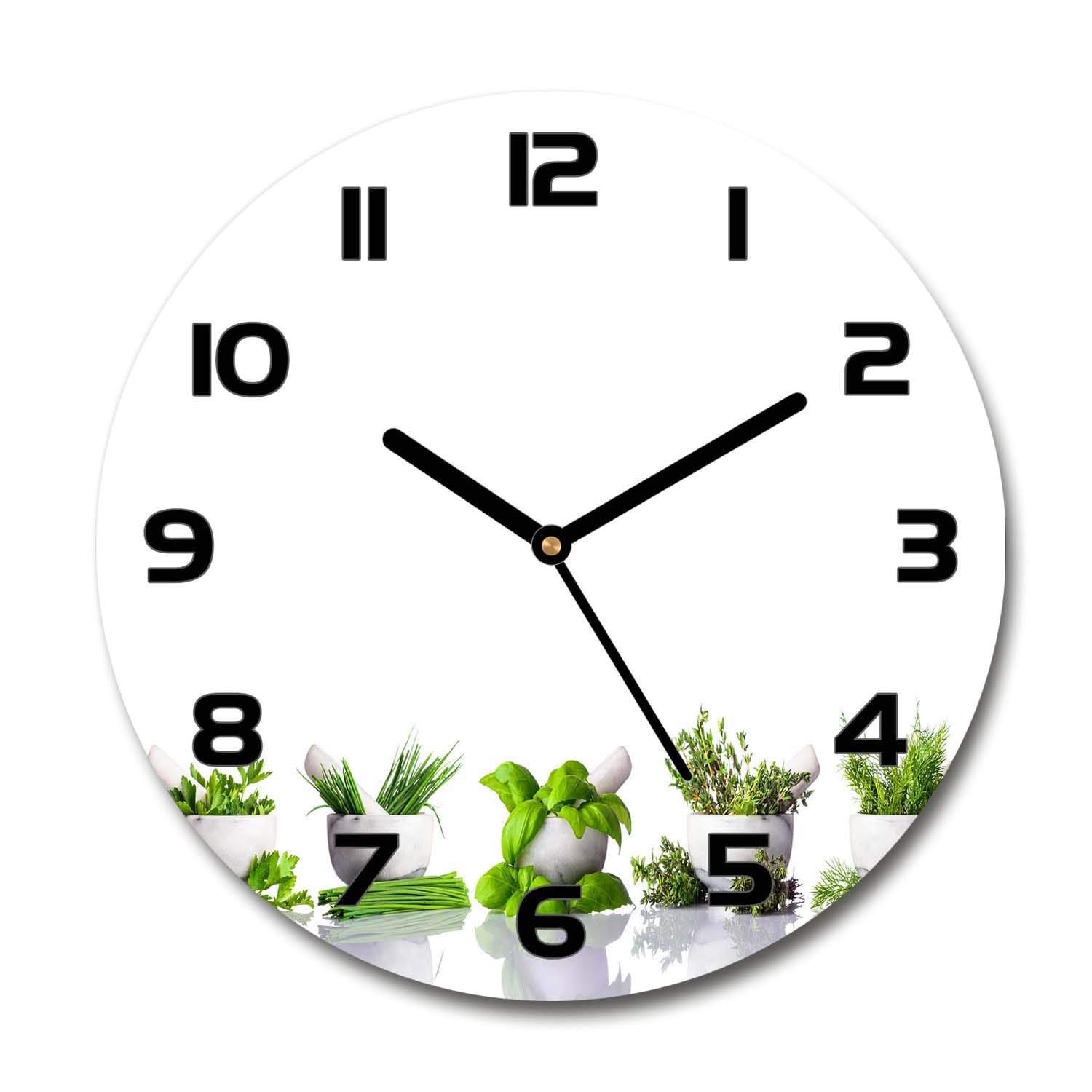 Horloge en Verre Sans Tic-Tac Tulup Grand Format 60x60cm Motif Herbes