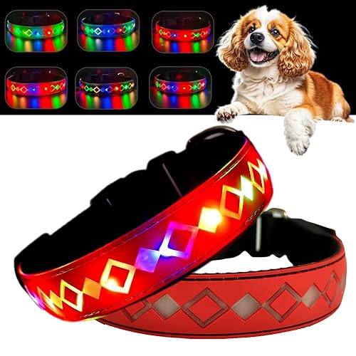 Miniatura 45 de Collar LED para perro, 15 modos de luz, USB-C recargable, silicona ajustable, varios colores (negro, M (11.8-15.7 pulgadas)