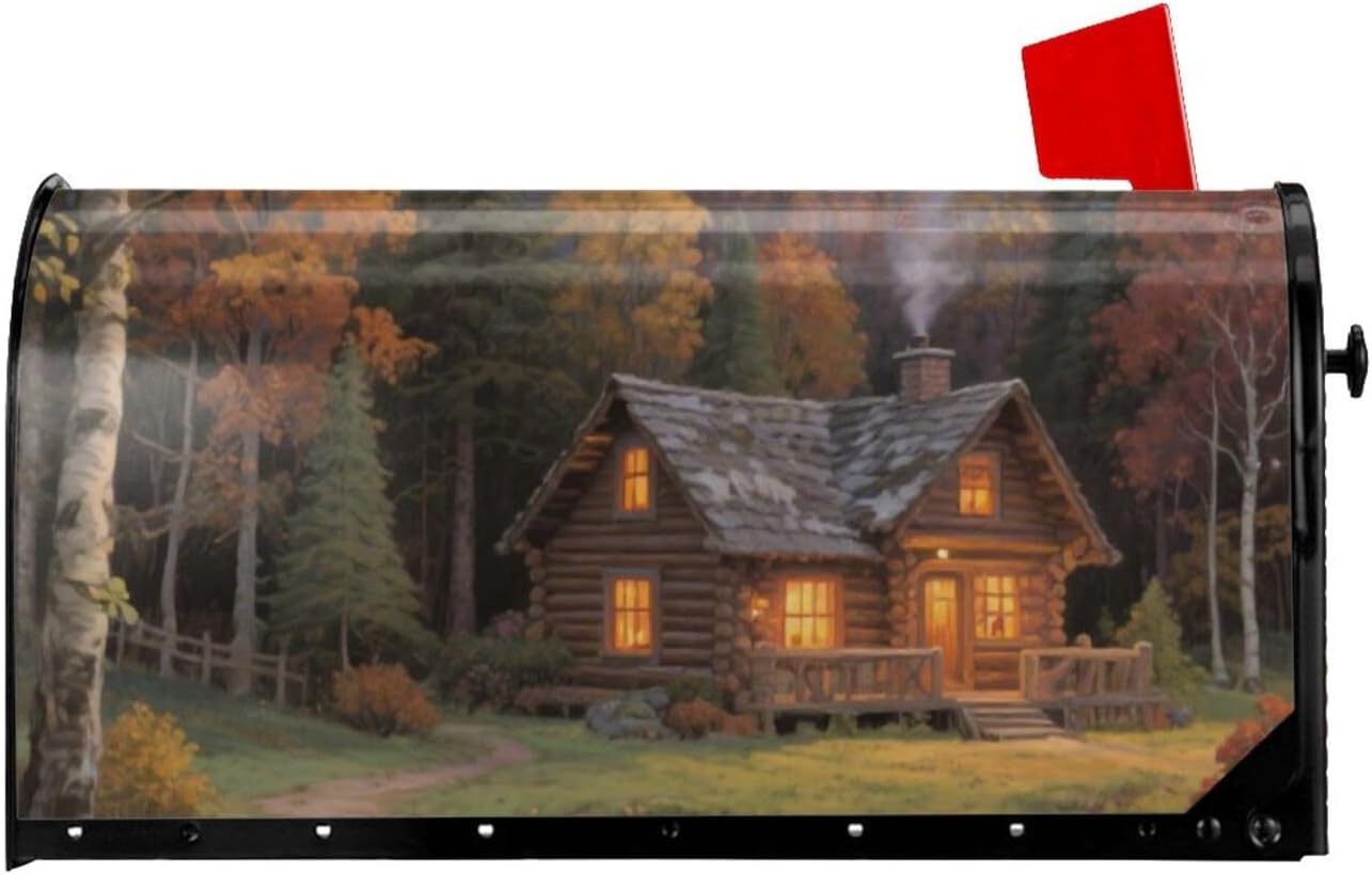 Lakeside Cabin Autumn 21x18 Inch Magnetic Mailbox Cover: Weatherproof, Reusable, Easy-Attach | All-Weather Durable, Vibrant Outdoor Decor for Curb Appeal – Ideal for Seasonal & Daily Use