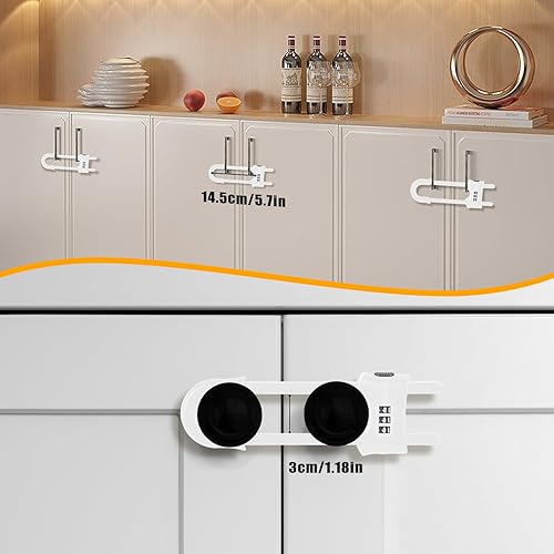 Miniatura 4 de Paquete de 4 cerraduras deslizantes para gabinete, a prueba de bebés, pestillos de seguridad para niños en forma de U, cerraduras blancas ajustables