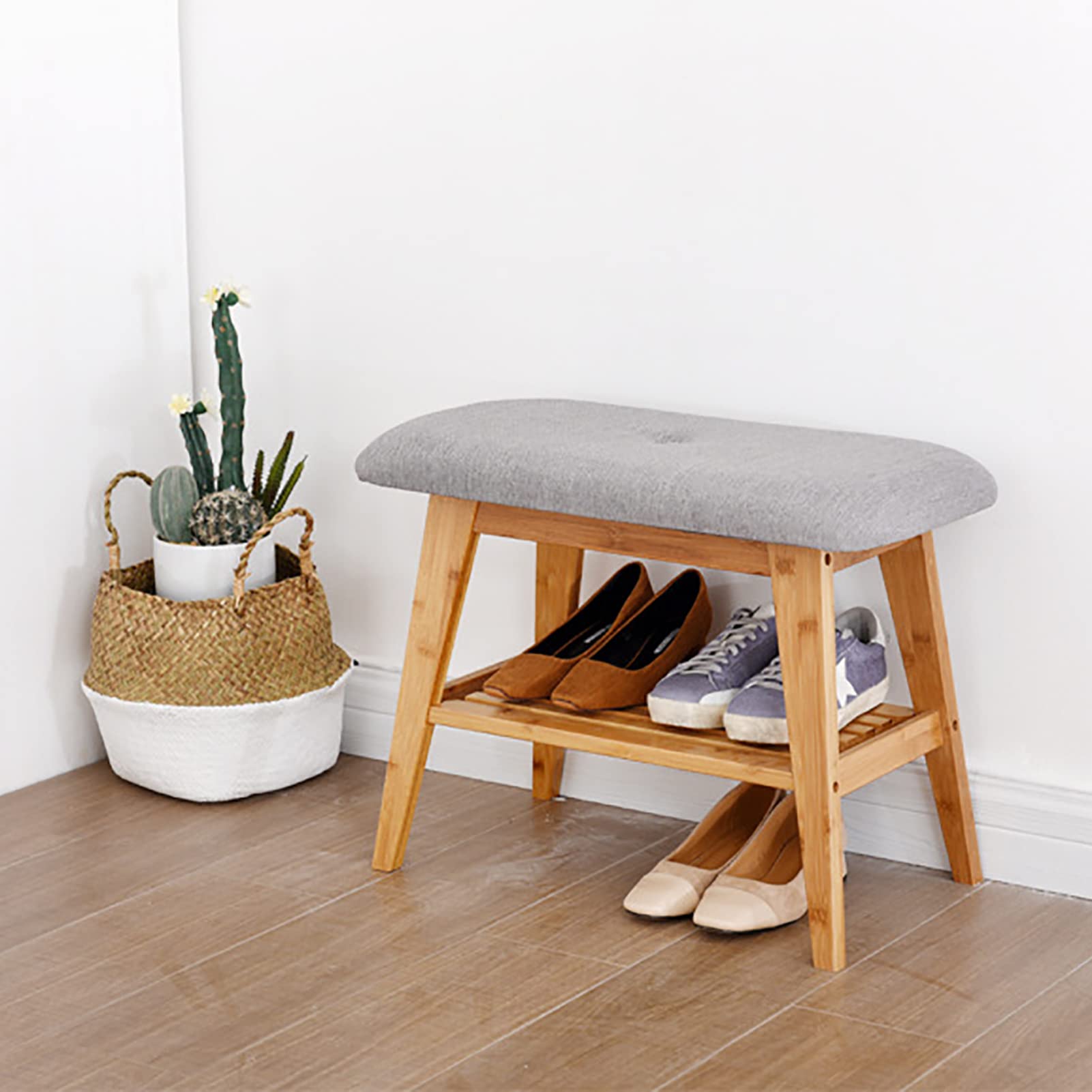 Banc de rangement à chaussures en bois 60cm avec assise rembourrée pour entrée