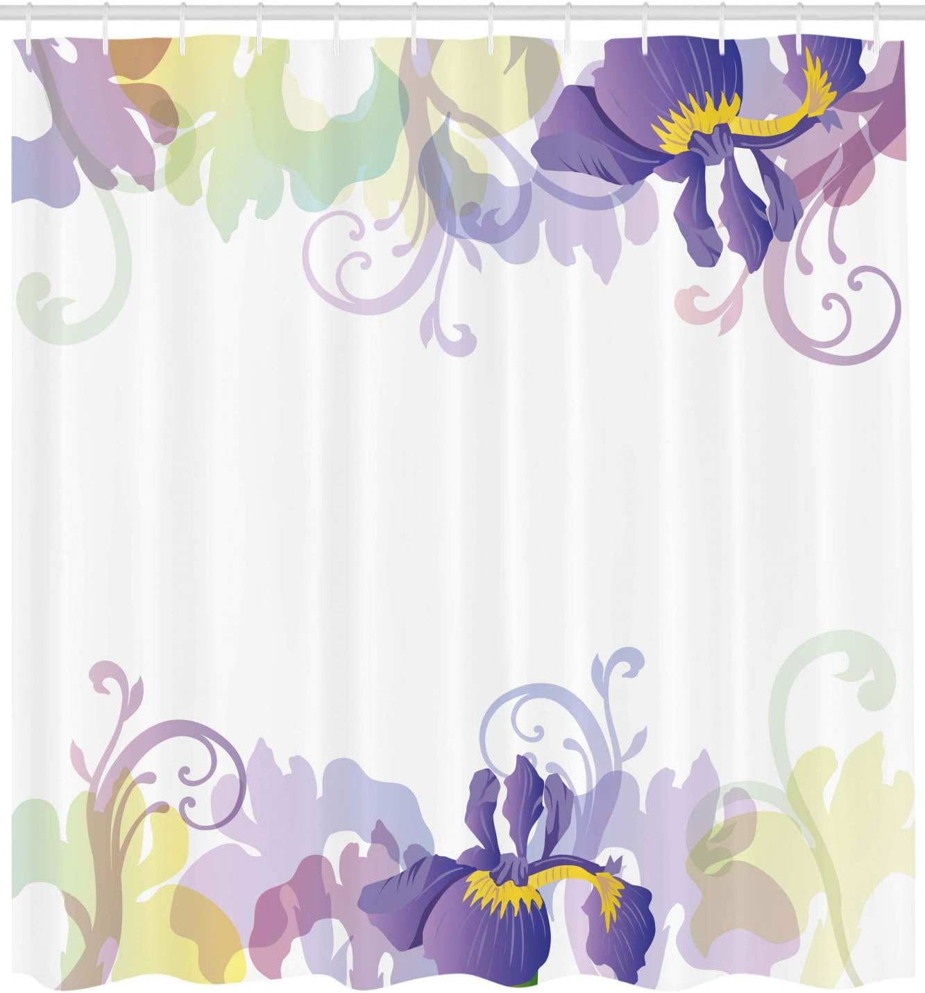 Ambesonne Floral Shower Curtain, Classic Petals Pastel Toned Seasonal Florets Blooming Flowers Spring Print, Cloth Fabric Bathroom Decor Set with Hooks, 69" W x 84" L, Purple Pale Green