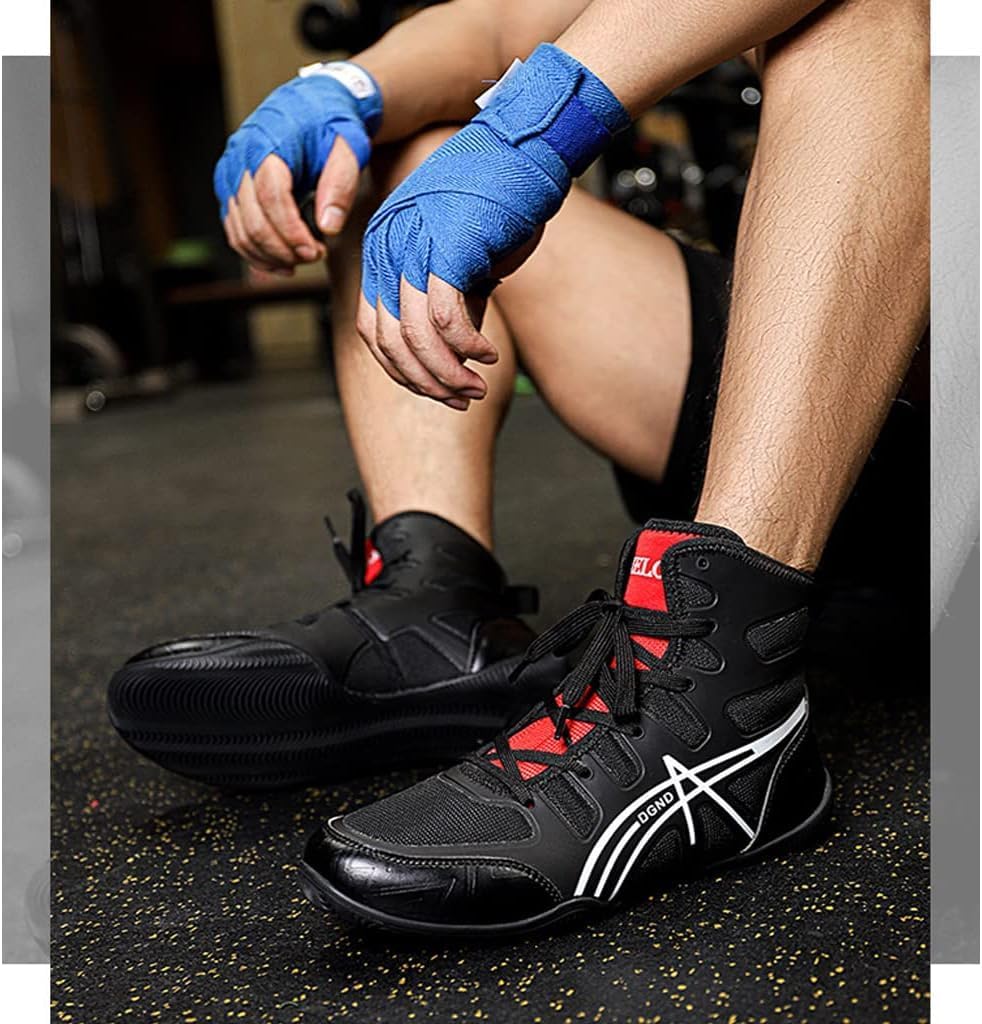 Boxing Shoes Boxing Shoes Men's Boxing Boots Women's Weightlifting Shoes Indoor Squat Shoes Wrestling Shoes Trainers Taekwondo Shoes-Black White||43 EU