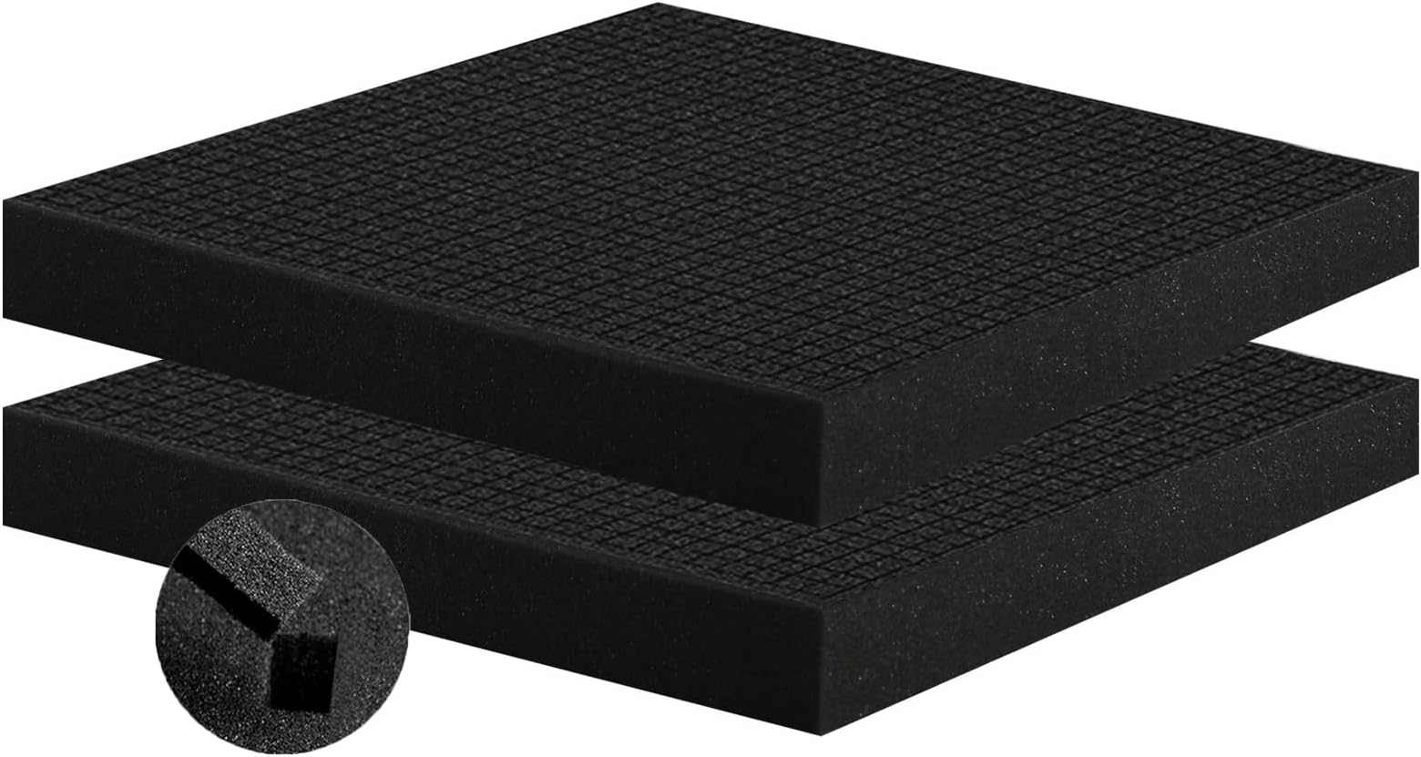 Crafjie 2 Pcs Pick and Pluck Foam 12" L x 12" W x 2" T Polyurethane Pick Apart Foam Insert Pads with Bottom Use for Interlocking Case, Tool Box, Camera, Storage Drawer, Board Box, Black