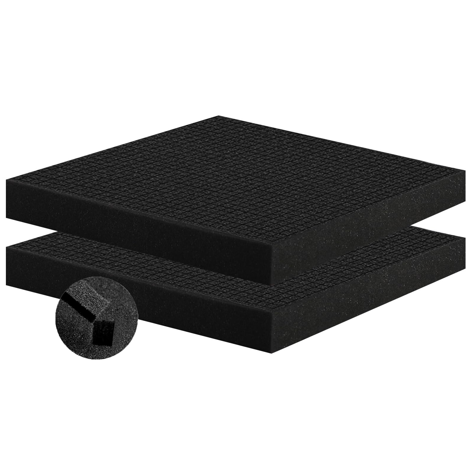 Crafjie 2 Pcs Pick and Pluck Foam 12" L x 12" W x 2" T Polyurethane Pick Apart Foam Insert Pads with Bottom Use for Interlocking Case, Tool Box, Camera, Storage Drawer, Board Box, Black