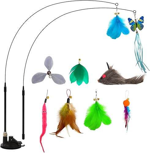 Miniatura 1 de Cat Toys - Varita interactiva con súper ventosa, 9 piezas de recambio de 2 varillas para interiores (varita de gato con ventosa)