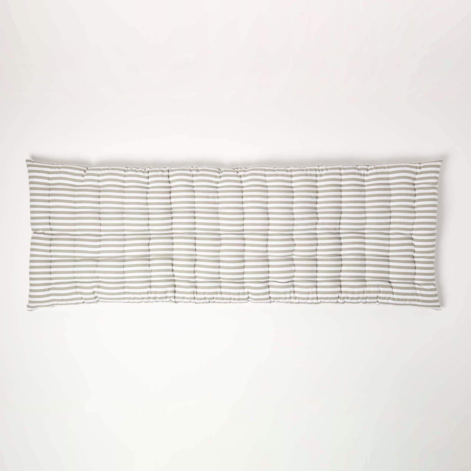 Homescapes Bankauflage 3-Sitzer grau-weiß gestreift – Sitzkissen Bank Outdoor/Indoor, Oeko-TEX-Zertifiziert, Sitzauflage waschbar für Gartenbank & Sitzbank, 143 x 48 cm