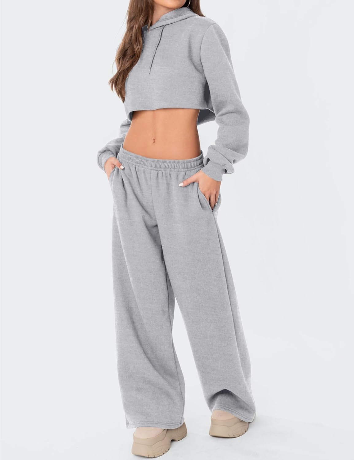 LOMON Wide Leg Sweatpants Women Fleece Sweat Pants Fall Spring Clothes 2026 Teen Girl Baggy Jogger Sweatpant with Pockets - Image 5