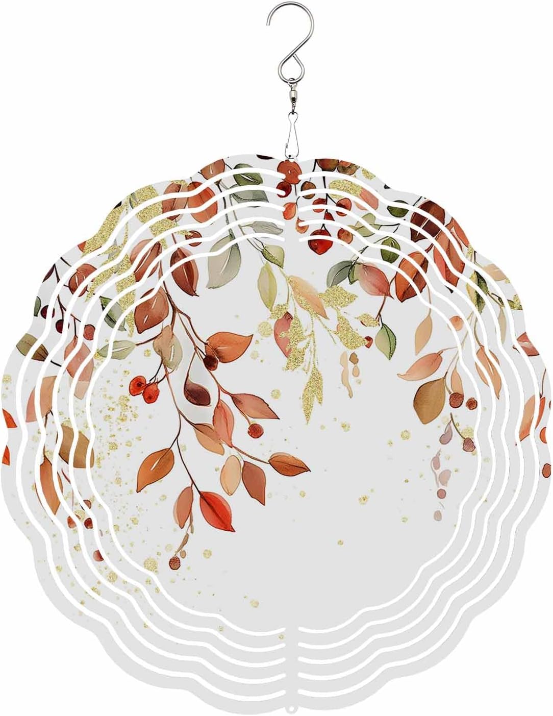 Fall Wind Spinners, Vintage Leaves Red Berry Hanging Wind Spinners for Yard and Garden 3D Stainless Steel Metal Sculptures Crafts Ornaments 12 Inch
