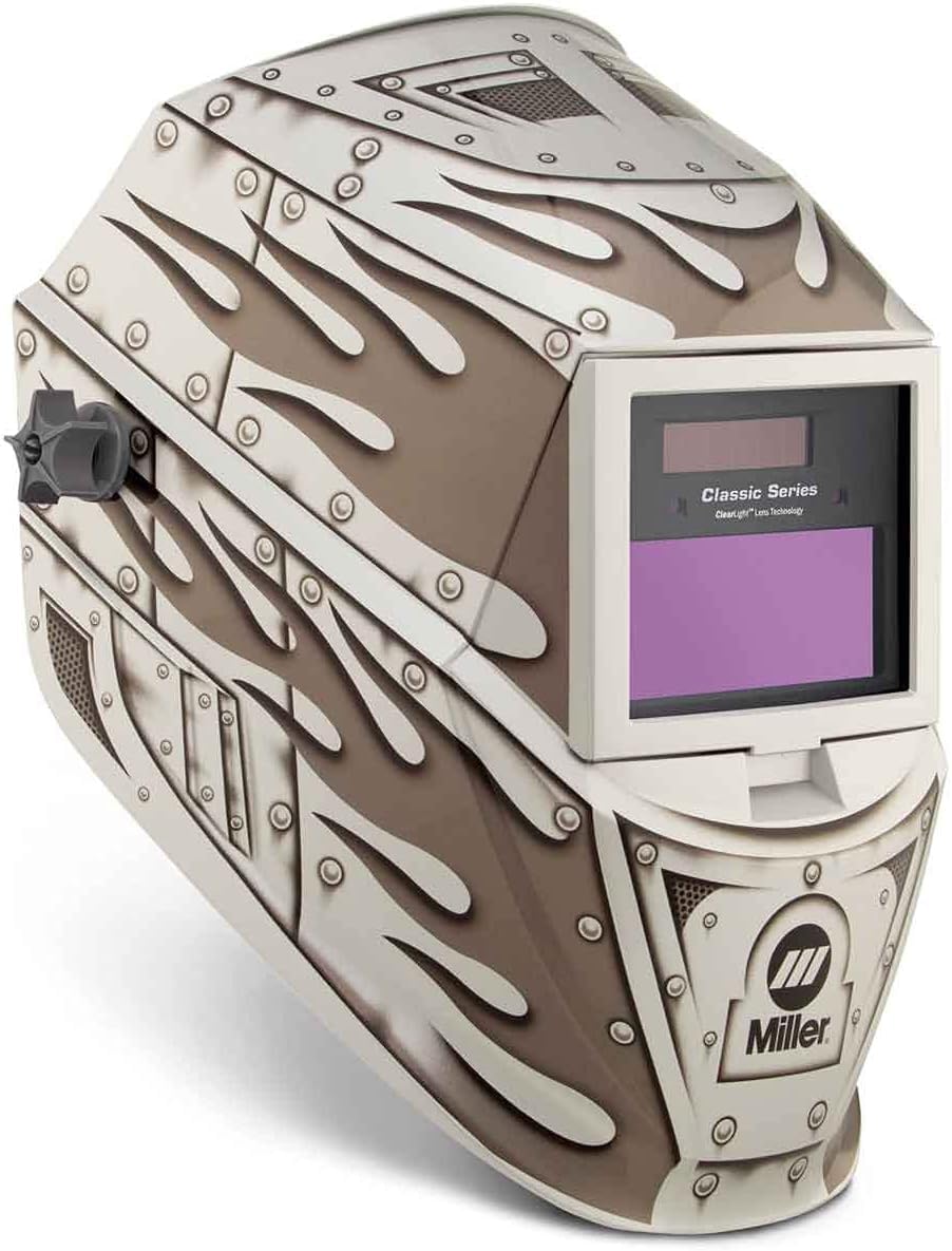 Miller Przyłbica spawalnicza z serii Classic - profesjonalna maska spawalnicza TIG/MIG z technologią ClearLight, optyka wysokiej rozdzielczości, zmienny odcień 8-13, wygodne nakrycie głowy, obróbka