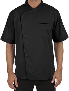 Mens Short Sleeve Chef Coat with Mesh Sides (X-Large, Black)