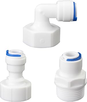 3/4 internal and external thread to 3/8 outer diameter push in plastic quick connect adapter is used for quick connection of short hoses for reverse osmosis (RO) water filters and water purifiers.