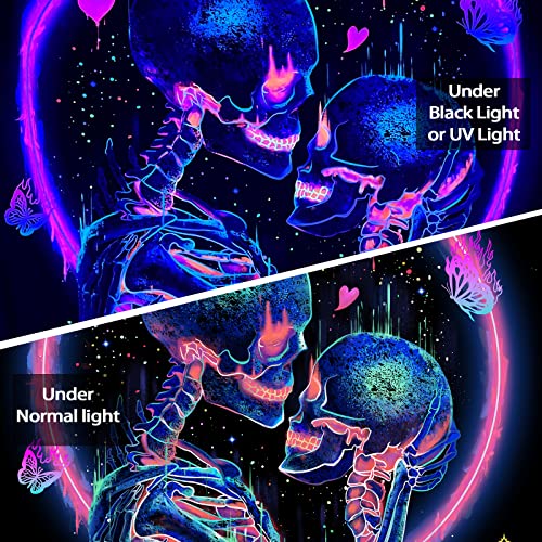 Lifeella The Kissing Lover Skeleton Blacklight Tapestry, Gothic Skull Tapestries Purple Trippy Wall Hanging For Bedroom Home 60×80 Inch #TOP2