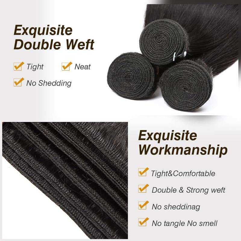 Body Wave Bundles Human Hair 26 28 30 Inch Human Hair Bundle 100% Unprocessed Brazilian Virgin Hair 3 Bundles Human Hair Extensions for Black Women Natural Color