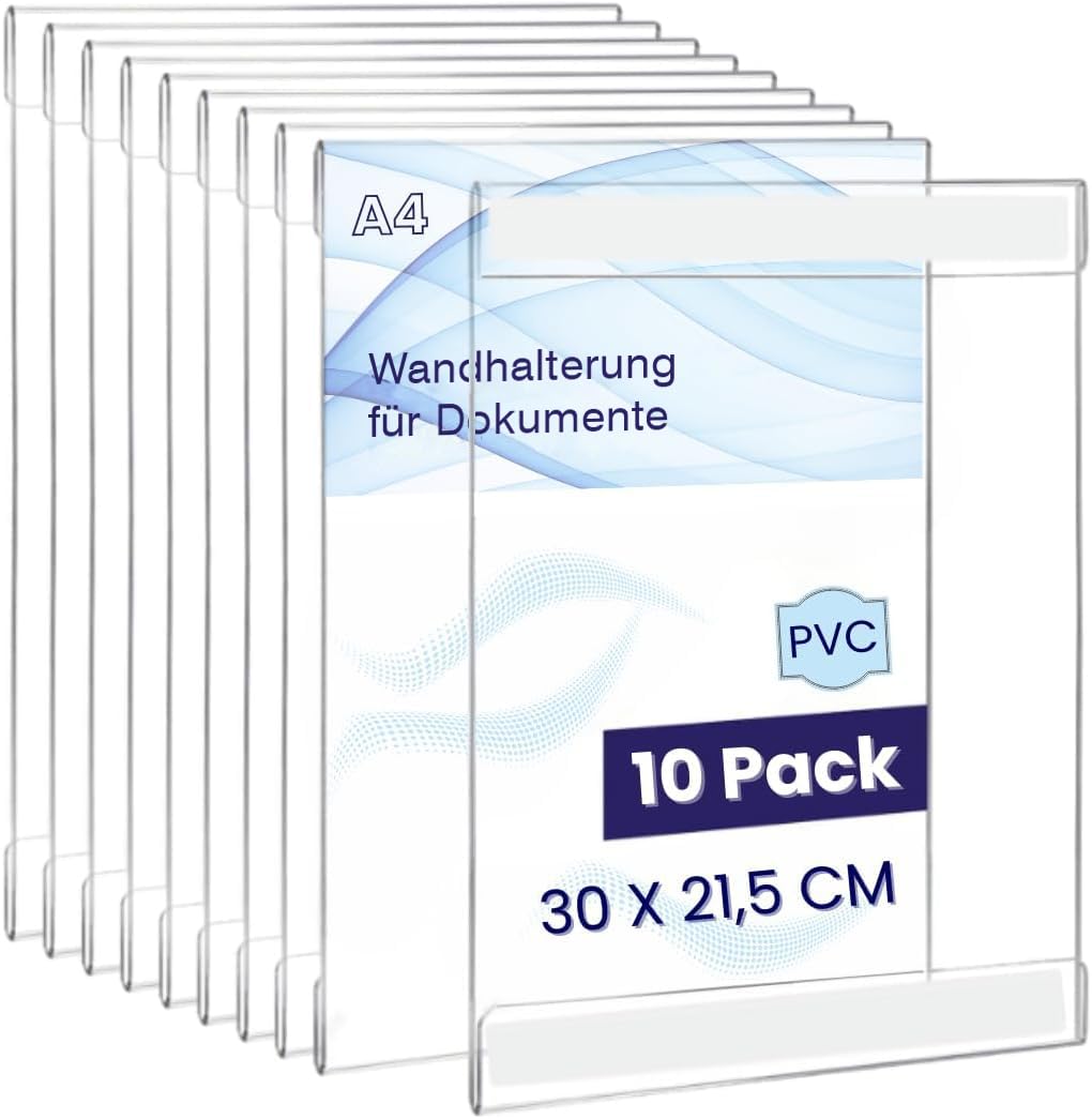 GOYAPRINT Packung 10 Stück Selbstklebend Wandhalterung für Dokumente, Wandhalter für Prospekte, Plakathalterung, Plakatwand, Plakatdisplay Ideal für Geschäfte und Büros (10 Stück)