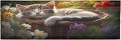 Qilmy Lindo gato na cesta de flores cortinas de saia para cozinha ou banheiro, sanefas de tratamento de janela varão bolso drapeado 137 x 45 cm para filtragem de luz sala de estar quarto99