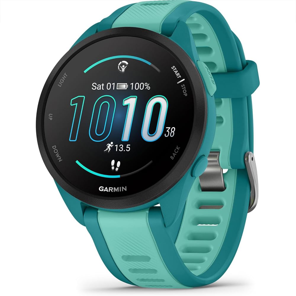 Garmin 010-02863-32 Forerunner 165 Music Smart Sport Watch, Turquoise + Aqua Bundle with Silicone Dust Cover 3 Pack, 2X 1.2 Inch Screen Protector and 2 YR CPS Enhanced Protection Pack