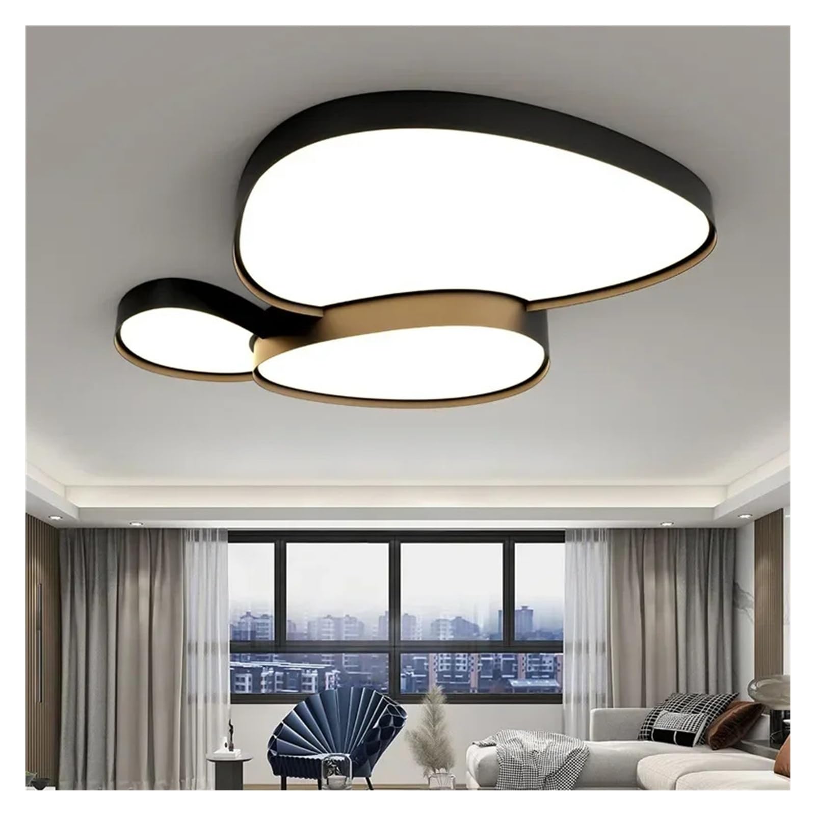 Générique Lustres, Lampes de plafond Led pavées nordiques éclairage intérieur Lustre luminaire noir blanc for salon chambre(Black 90 cm,Remote)