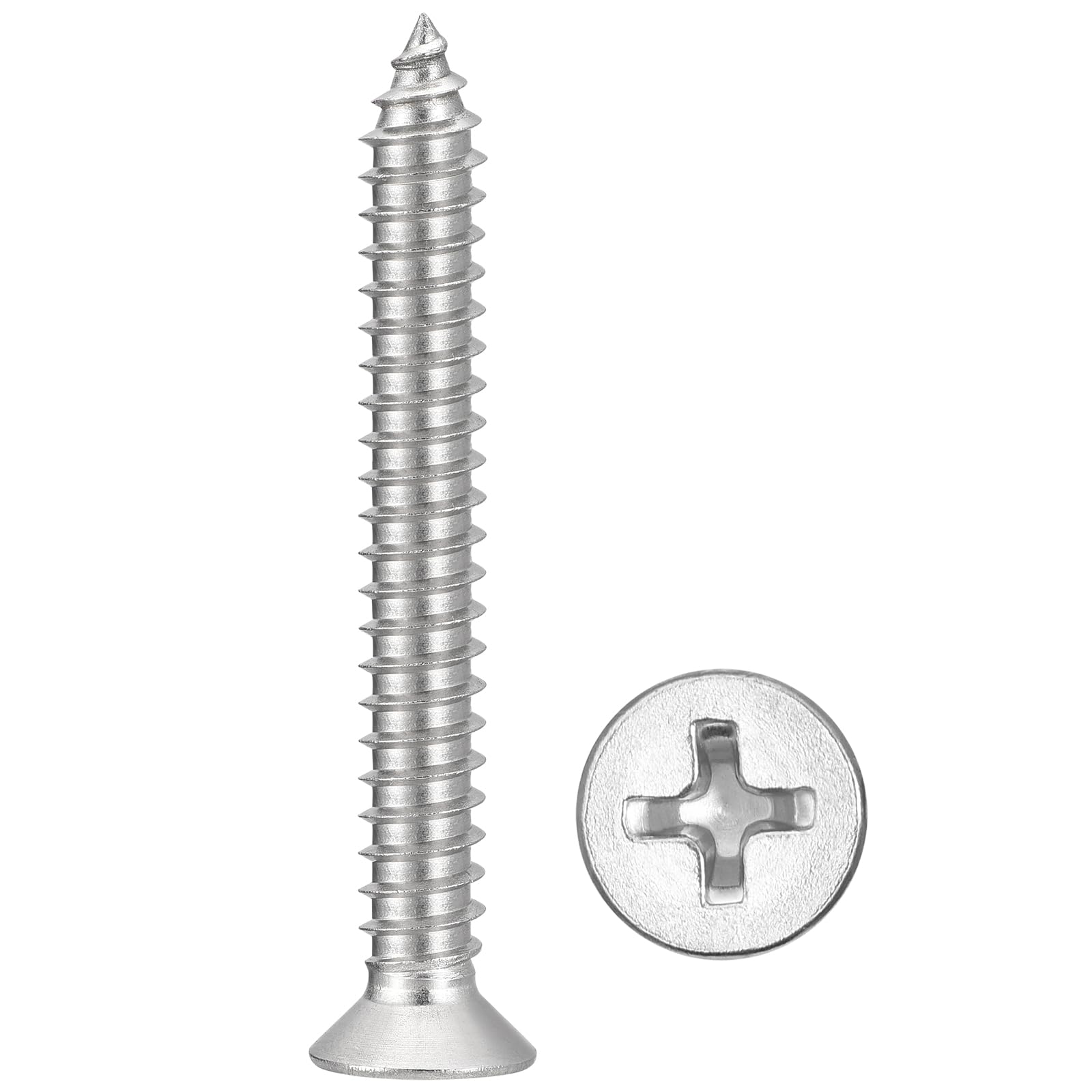METALLIXITY Countersunk Phillips Wood Screw (#14x2") 25Pcs, 304 Stainless Steel Coarse Thread Phillips Drive Flat Head Wood Screws - for Furniture Installation Repair, Silver — image 1