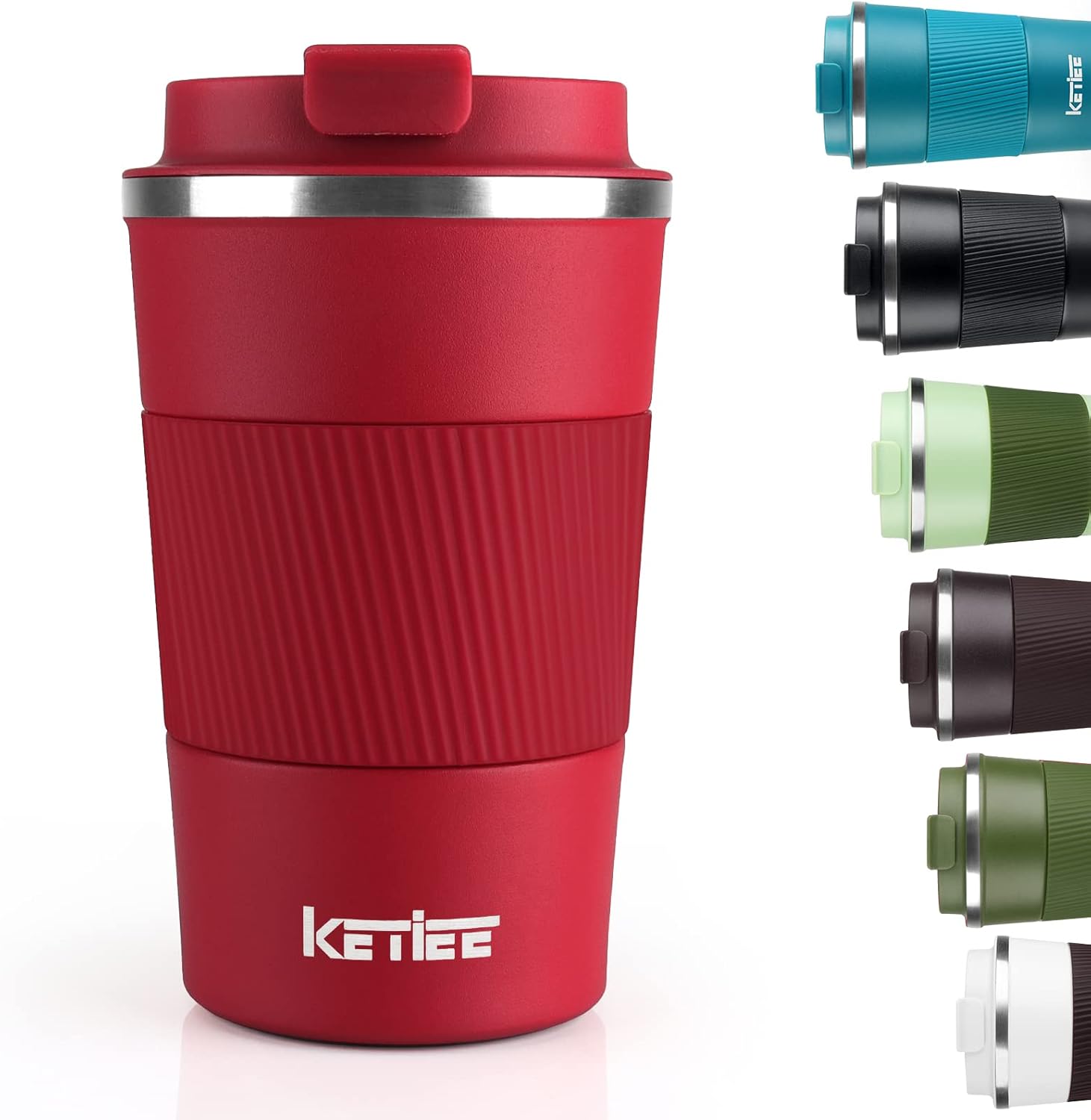 KETIEE Travel Mugs, 380ml Insulated Coffee Cup with Leakproof Lid