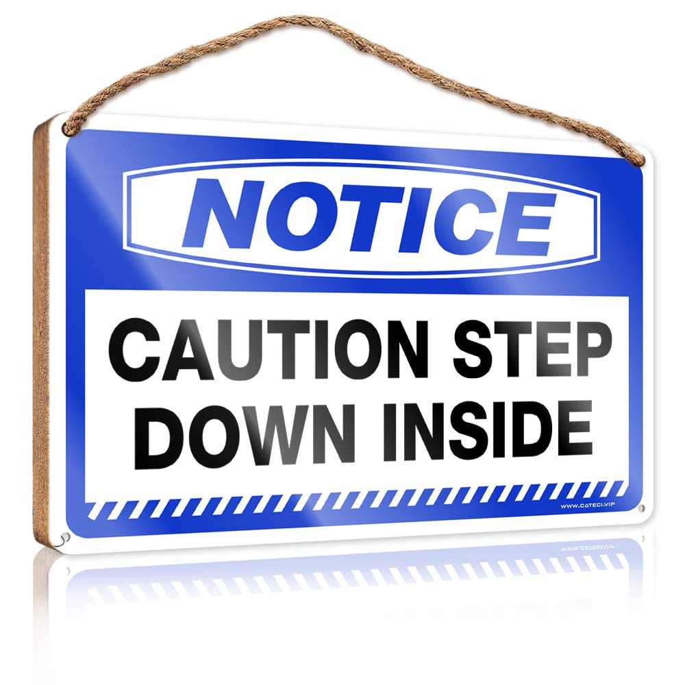 FZFN Spring Porch Sign Notice Caution Step Down Inside Wooden Sign Restroom Decor Welcome Sign For Front Porch Standi(15X28CM)