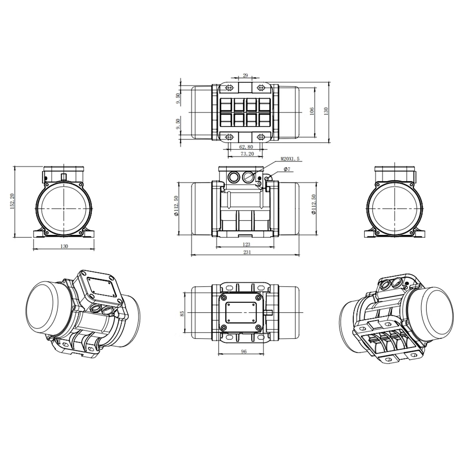 Motor vibrador de hormigón, 180 W, 220 V, motor vibratorio, 23,1 x 13 x 15,22 cm, para minería, metalurgia, carbón, electricidad, construcción