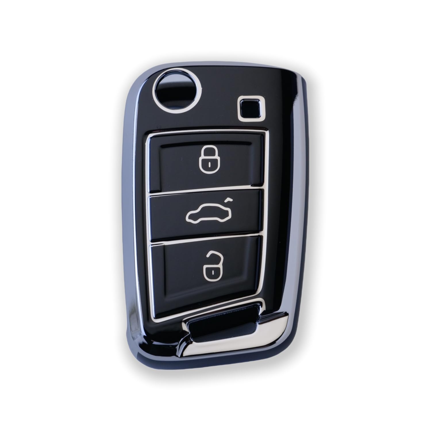 RUXYAXFOL TPU custodia per chiavi auto, adatta per VW Touareg Touran Seat Leon Fabia Ibiza Skoda Fabia Octavia Superb Polo Golf 7 Mk7 custodia chiavi auto, 2 pezzi, nero e argento