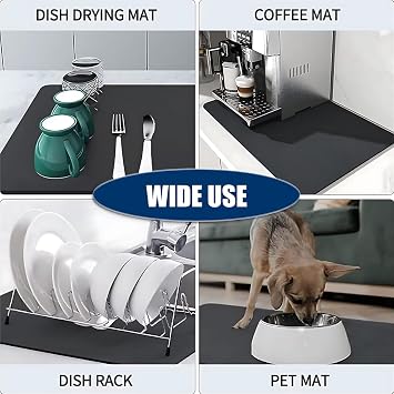 Dish Drying Mat Dish Drying Mat Sink Dish Drying Mat Silicone Coffee Machine Drying Mat Absorbent Drying Mat for Kitchen Counter Bar Black 30 x 50 cm
