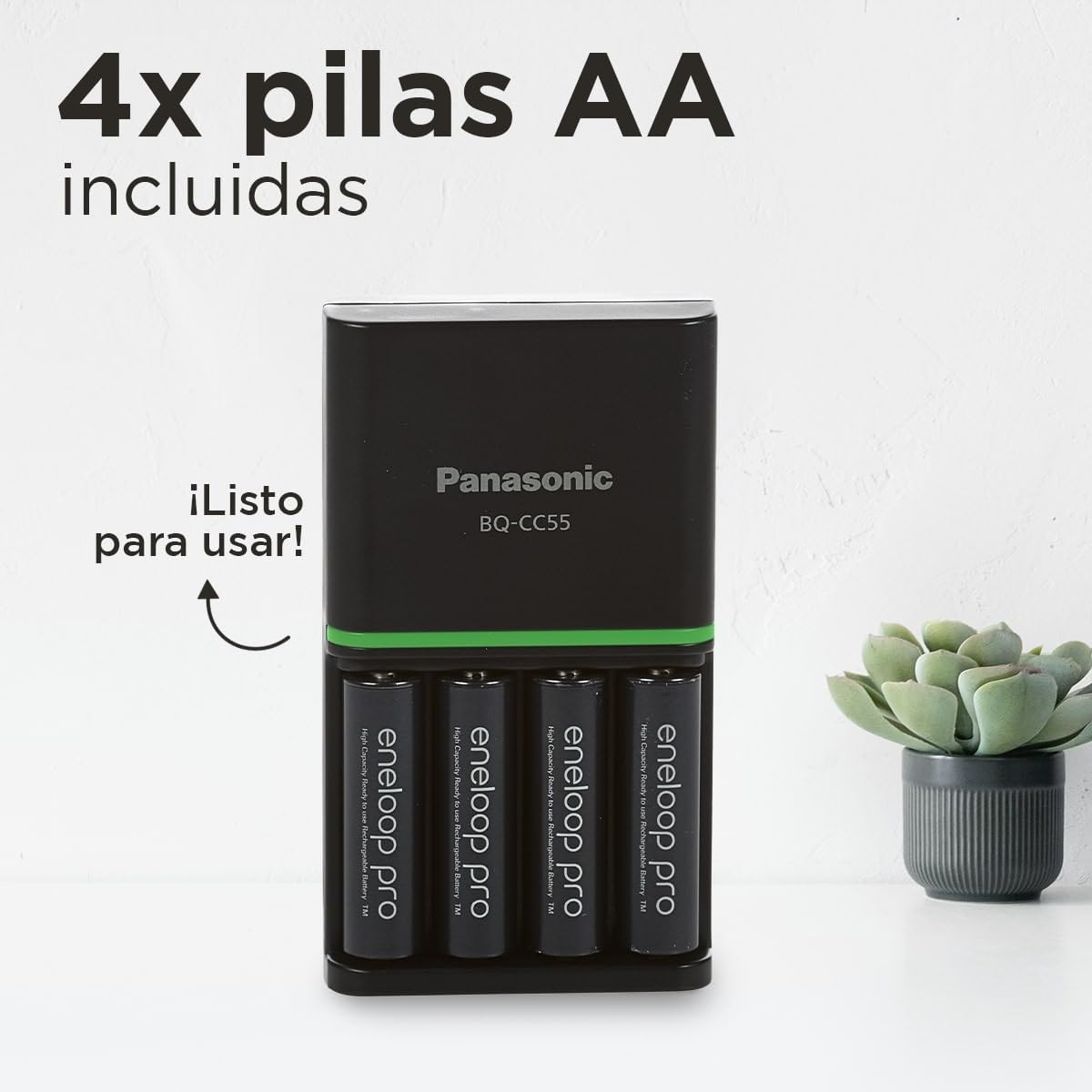 eneloop Pro SmartPlus Cargador, para 1-4 Pilas Recargables AA/AAA, 2h de Tiempo de Carga & Pro, Pilas Recargables AAA/Micro, Paquete de 4, Capacidad de mín. 930 mAh